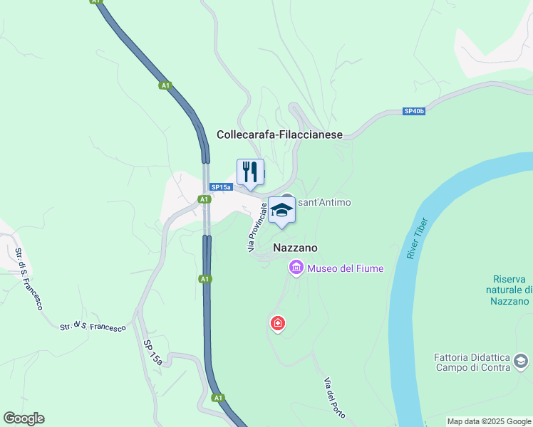 map of restaurants, bars, coffee shops, grocery stores, and more near Via San Antimo in Nazzano