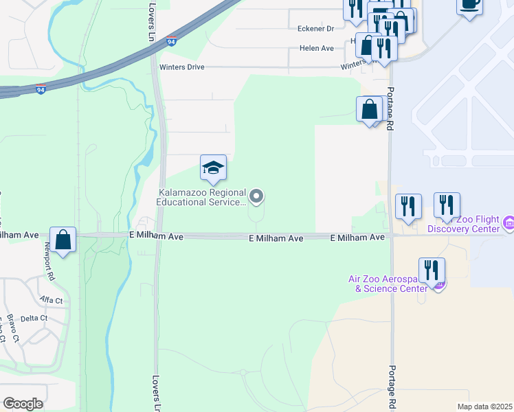 map of restaurants, bars, coffee shops, grocery stores, and more near 1819 East Milham Avenue in Portage