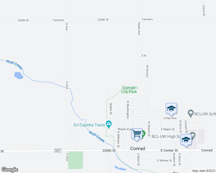 map of restaurants, bars, coffee shops, grocery stores, and more near 509-699 Blythe Street in Conrad
