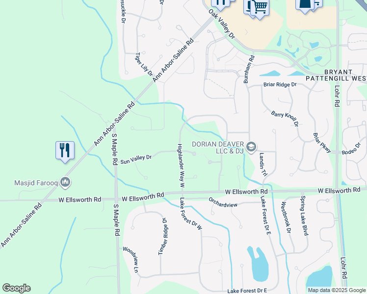map of restaurants, bars, coffee shops, grocery stores, and more near 2654 Northridge Court in Ann Arbor