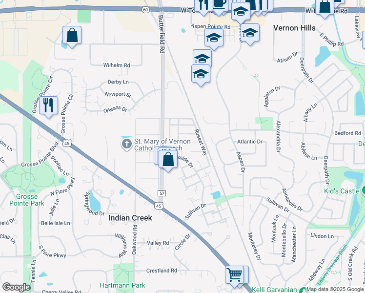 map of restaurants, bars, coffee shops, grocery stores, and more near 201 Winfield Court in Vernon Hills
