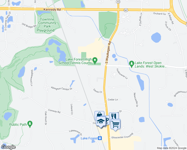 map of restaurants, bars, coffee shops, grocery stores, and more near 1310 Gavin Court in Lake Forest