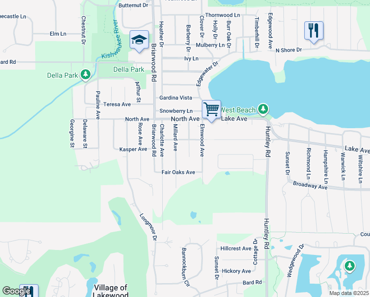 map of restaurants, bars, coffee shops, grocery stores, and more near 350 Corrine Avenue in Crystal Lake