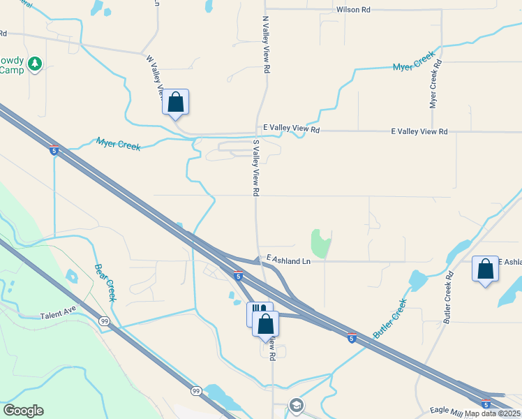 map of restaurants, bars, coffee shops, grocery stores, and more near 690 South Valley View Road in Ashland