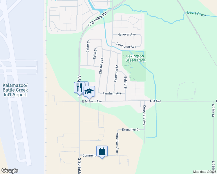 map of restaurants, bars, coffee shops, grocery stores, and more near 5825 Meredith Street in Portage