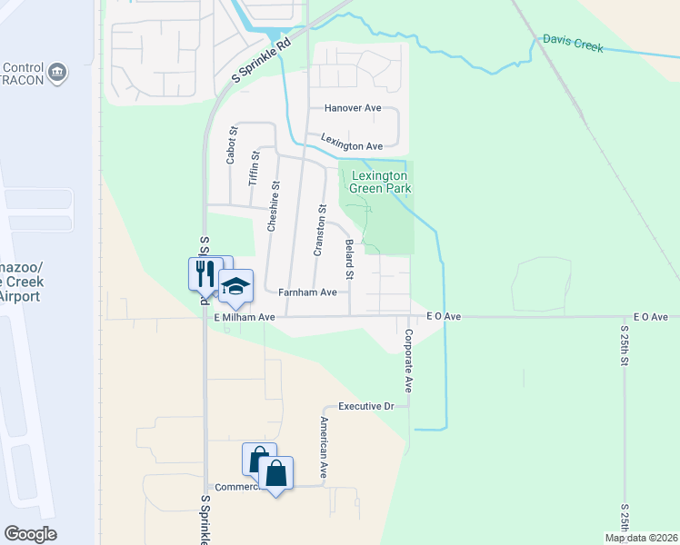 map of restaurants, bars, coffee shops, grocery stores, and more near 5823 Cranston Street in Portage