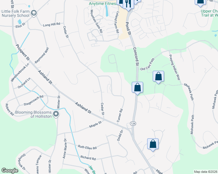 map of restaurants, bars, coffee shops, grocery stores, and more near 171 Turner Road in Holliston