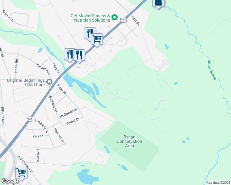 map of restaurants, bars, coffee shops, grocery stores, and more near 145 Pine Grove Drive in South Hadley