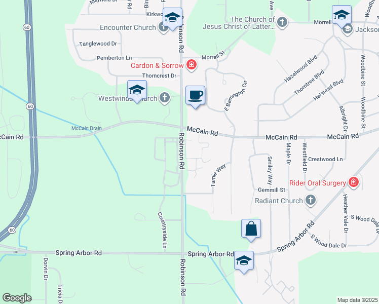 map of restaurants, bars, coffee shops, grocery stores, and more near 2123 Robinson Road in Jackson