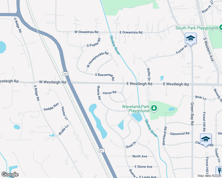 map of restaurants, bars, coffee shops, grocery stores, and more near 70 Heron Road in Lake Forest
