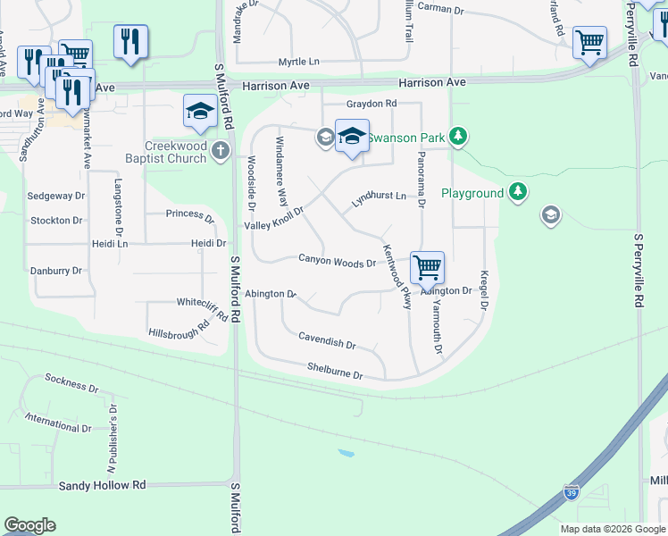map of restaurants, bars, coffee shops, grocery stores, and more near 6270 Canyon Woods Drive in Rockford