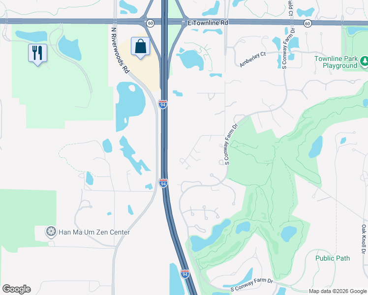 map of restaurants, bars, coffee shops, grocery stores, and more near 480 South Saunders Road in Lake Forest