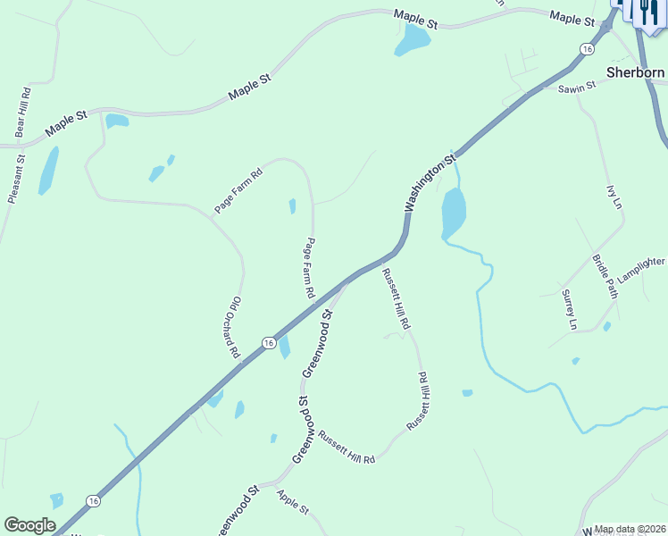 map of restaurants, bars, coffee shops, grocery stores, and more near 110 Washington Street in Sherborn