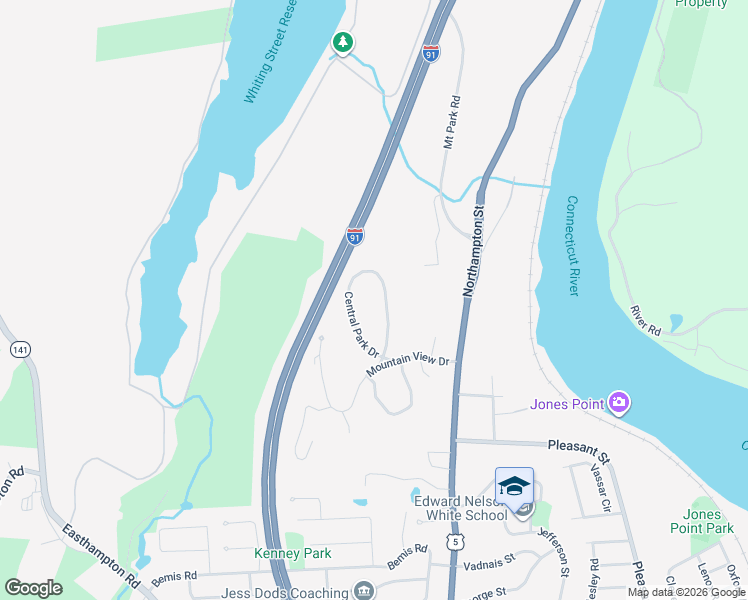 map of restaurants, bars, coffee shops, grocery stores, and more near 133 Central Park Drive in Holyoke