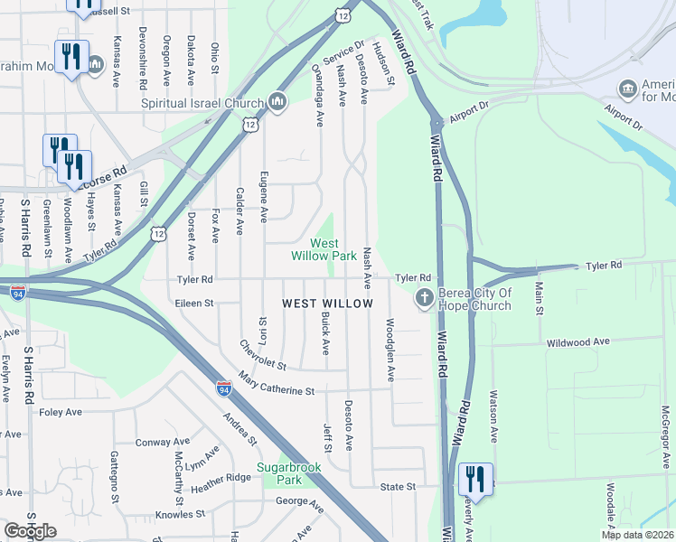 map of restaurants, bars, coffee shops, grocery stores, and more near 962 Desoto Avenue in Ypsilanti