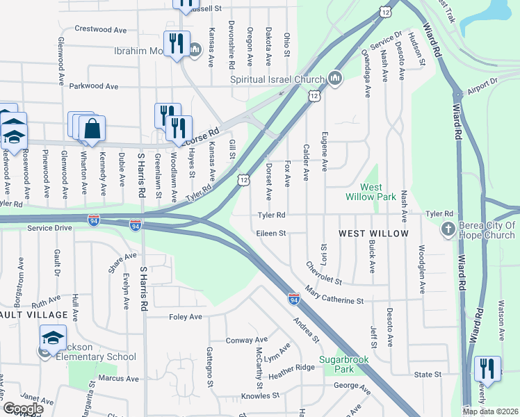 map of restaurants, bars, coffee shops, grocery stores, and more near 829 Gates Avenue in Ypsilanti