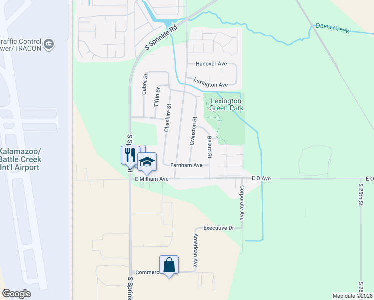 map of restaurants, bars, coffee shops, grocery stores, and more near 5825 Meredith Street in Portage