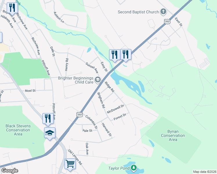 map of restaurants, bars, coffee shops, grocery stores, and more near 8 Lois Avenue in South Hadley