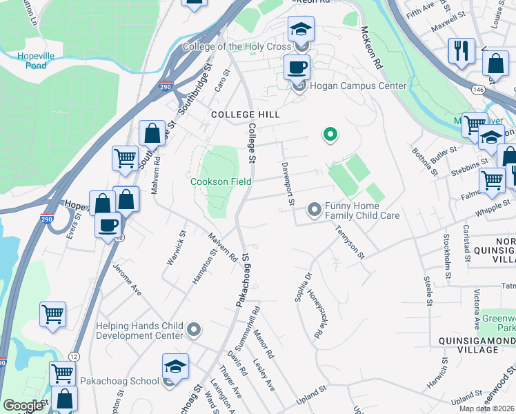 map of restaurants, bars, coffee shops, grocery stores, and more near 2 Electric Street in Worcester