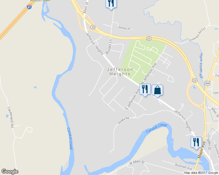 map of restaurants, bars, coffee shops, grocery stores, and more near 40 Wildwing Park in Catskill