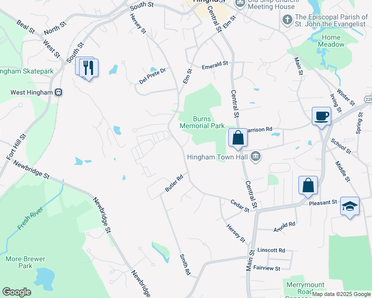 map of restaurants, bars, coffee shops, grocery stores, and more near 146 Hersey Street in Hingham