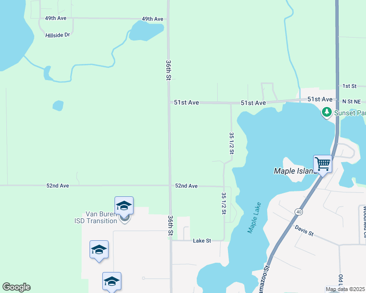 map of restaurants, bars, coffee shops, grocery stores, and more near 51305 County Road 665 in Paw Paw