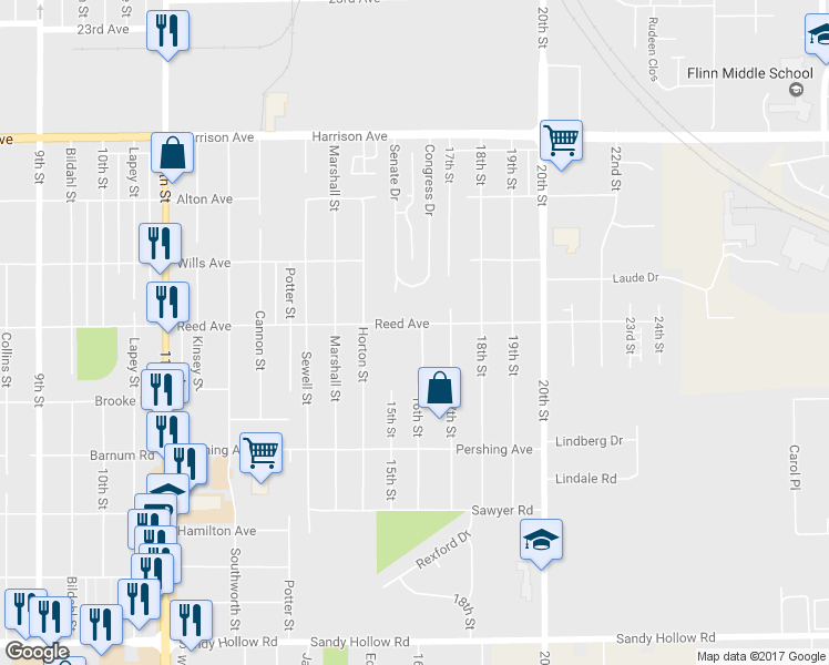 map of restaurants, bars, coffee shops, grocery stores, and more near 2913 16th Street in Rockford