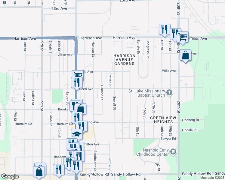 map of restaurants, bars, coffee shops, grocery stores, and more near 2901 Sewell Street in Rockford