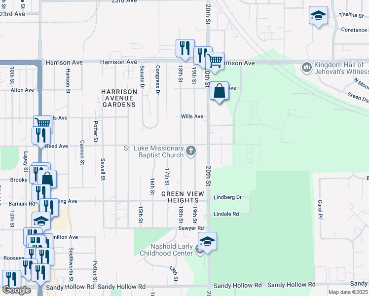 map of restaurants, bars, coffee shops, grocery stores, and more near 2904 18th Street in Rockford