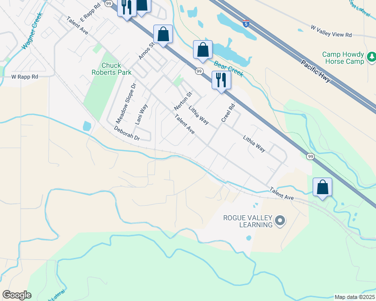 map of restaurants, bars, coffee shops, grocery stores, and more near 1310A Talent Avenue in Talent