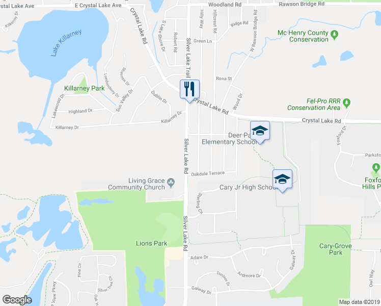 map of restaurants, bars, coffee shops, grocery stores, and more near 6712 Silver Lake Road in Cary