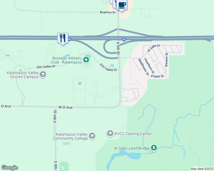 map of restaurants, bars, coffee shops, grocery stores, and more near 6080 Briarcliff Path in Kalamazoo