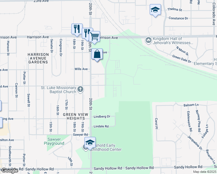 map of restaurants, bars, coffee shops, grocery stores, and more near 2904 22nd Street in Rockford