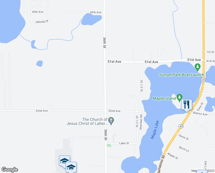 map of restaurants, bars, coffee shops, grocery stores, and more near 51305 County Road 665 in Paw Paw