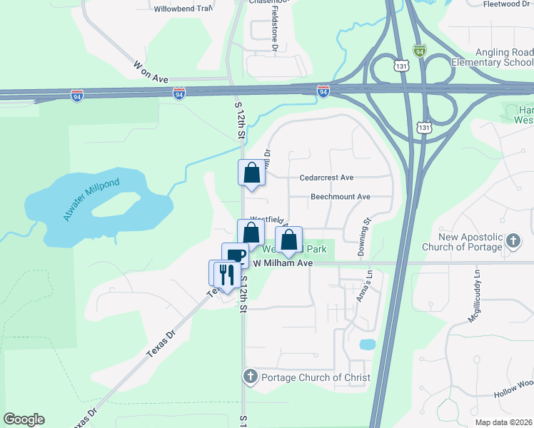 map of restaurants, bars, coffee shops, grocery stores, and more near 4732 Westfield Avenue in Portage