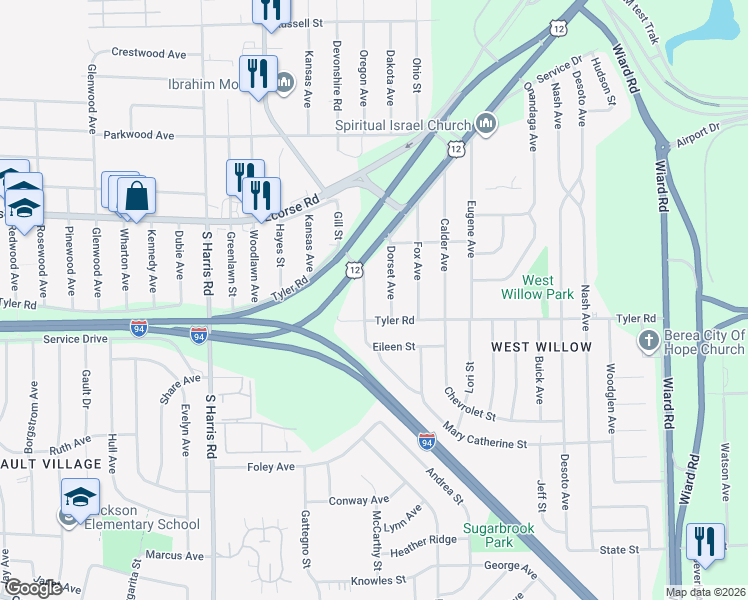 map of restaurants, bars, coffee shops, grocery stores, and more near 829 Gates Avenue in Ypsilanti