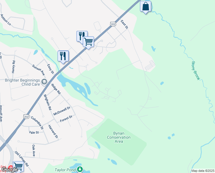 map of restaurants, bars, coffee shops, grocery stores, and more near 145 Pine Grove Drive in South Hadley