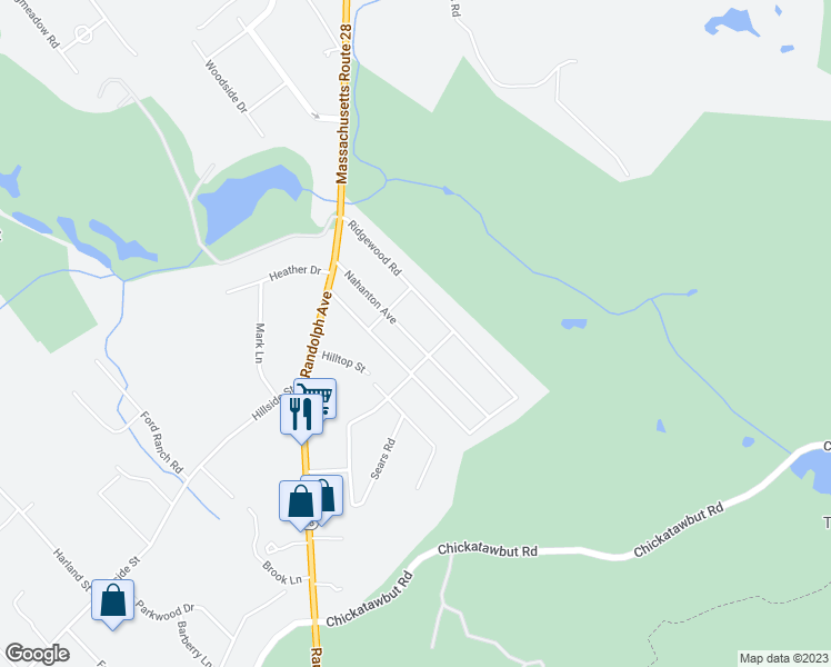 map of restaurants, bars, coffee shops, grocery stores, and more near 86 Nahanton Avenue in Milton