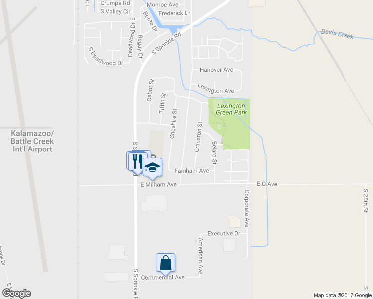 map of restaurants, bars, coffee shops, grocery stores, and more near 5825 Meredith Street in Portage