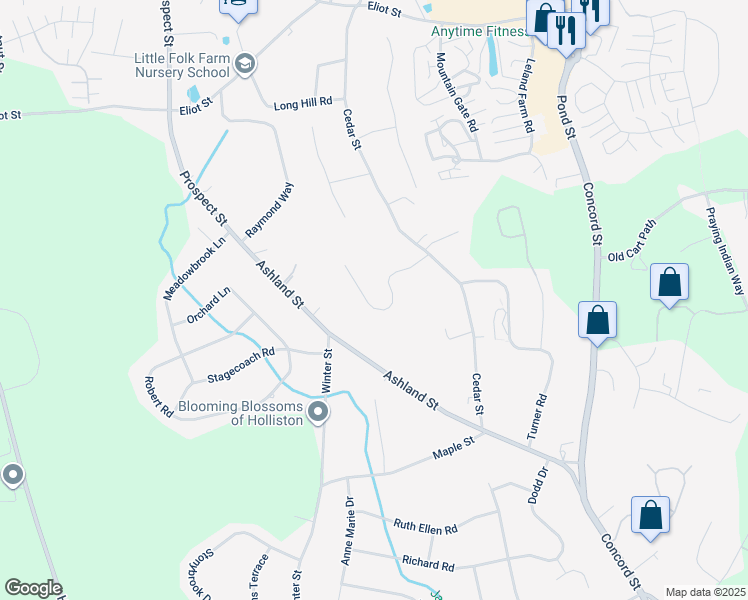map of restaurants, bars, coffee shops, grocery stores, and more near 87 Cheryl Lane in Holliston