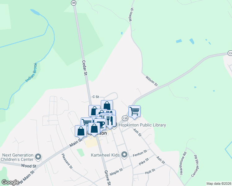 map of restaurants, bars, coffee shops, grocery stores, and more near 55 Walcott Valley Drive in Hopkinton