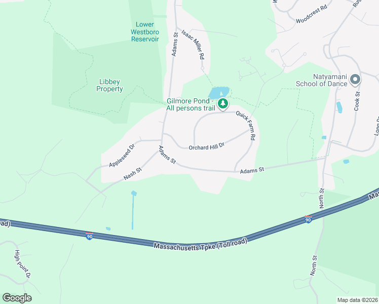map of restaurants, bars, coffee shops, grocery stores, and more near 3 Orchard Hill Drive in Westborough