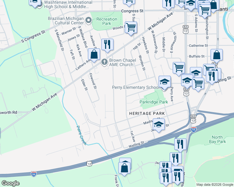 map of restaurants, bars, coffee shops, grocery stores, and more near 473 2nd Street in Ypsilanti