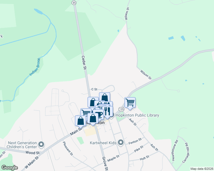map of restaurants, bars, coffee shops, grocery stores, and more near 50 Walcott Valley Drive in Hopkinton