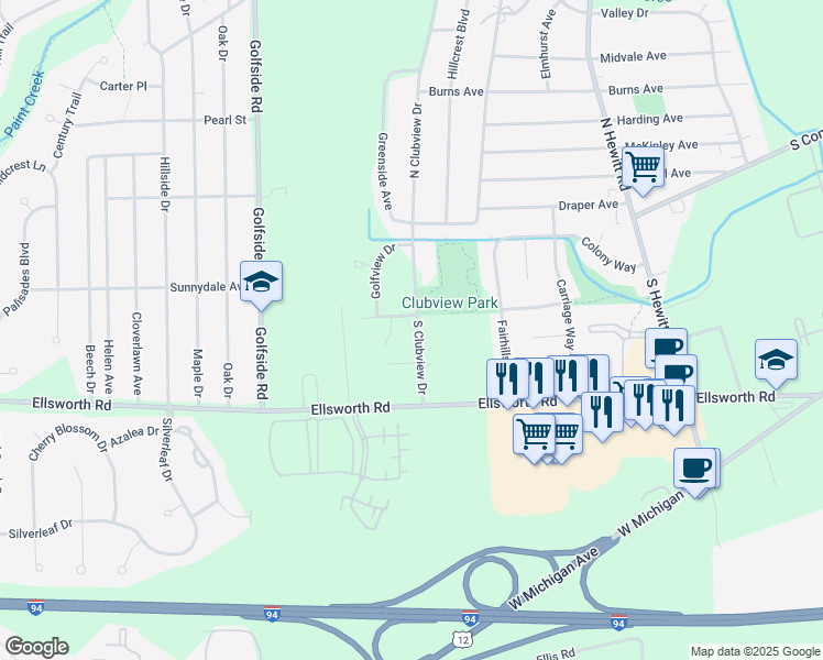 map of restaurants, bars, coffee shops, grocery stores, and more near 221 Nura Court in Ypsilanti