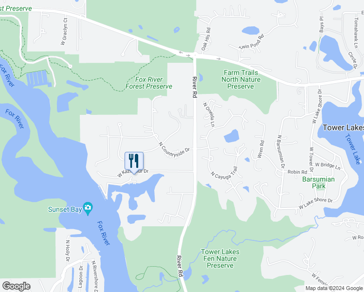 map of restaurants, bars, coffee shops, grocery stores, and more near 25341 North Countryside Drive in Lake Barrington