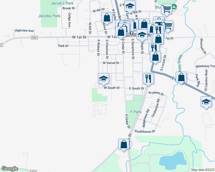 map of restaurants, bars, coffee shops, grocery stores, and more near 330 West South Street in Monticello