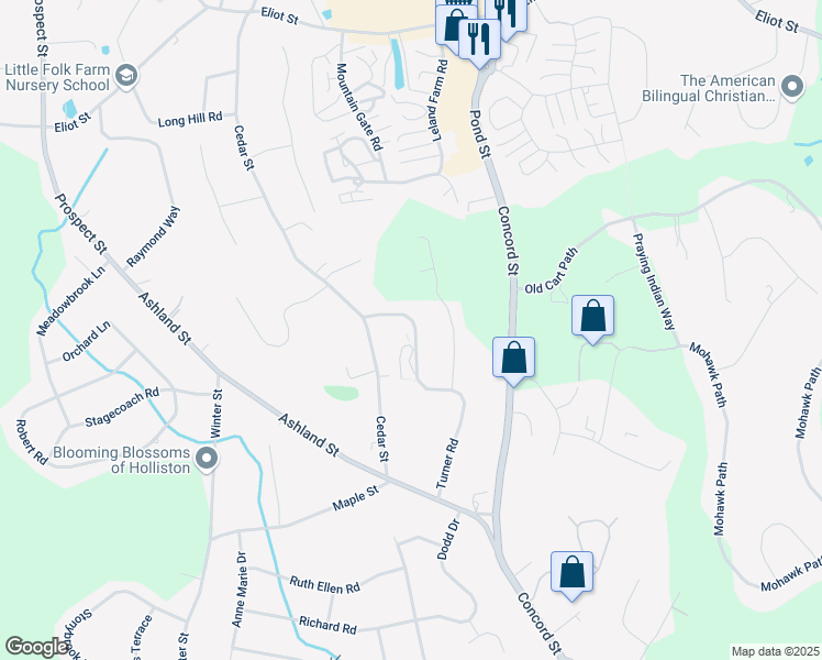 map of restaurants, bars, coffee shops, grocery stores, and more near 152 Turner Road in Holliston
