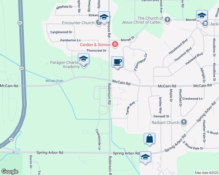 map of restaurants, bars, coffee shops, grocery stores, and more near 2123 Robinson Road in Jackson