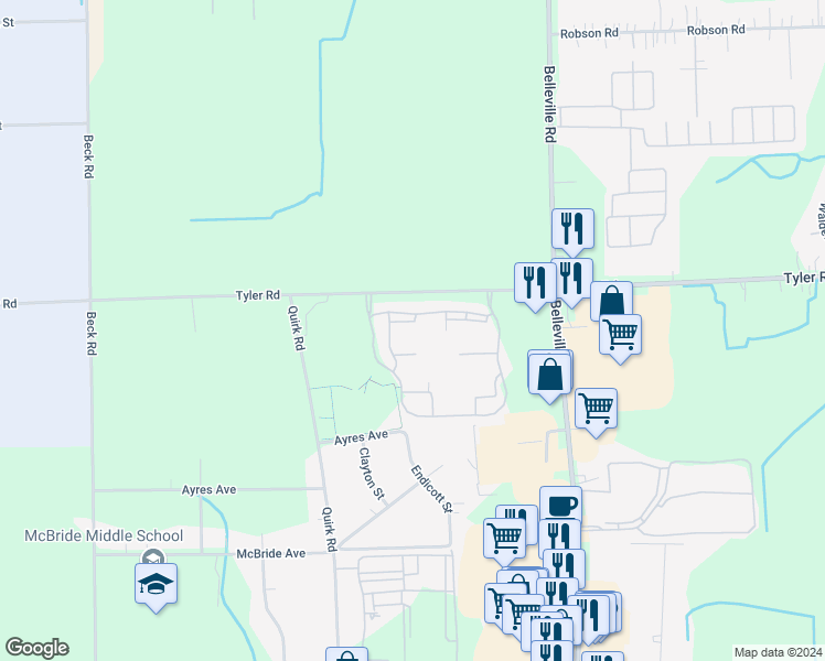 map of restaurants, bars, coffee shops, grocery stores, and more near 46039 Tallgrass Court in Belleville